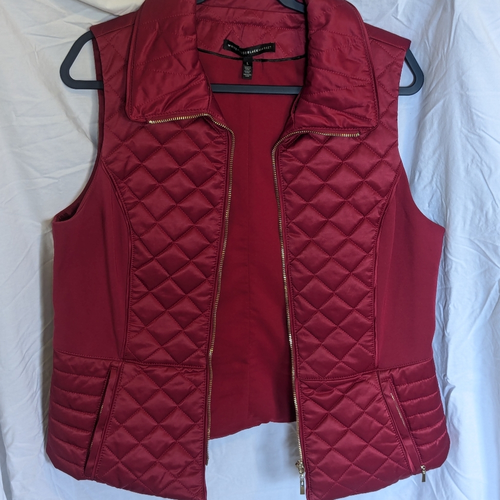 White House Black market quilted vest, red, size large women's